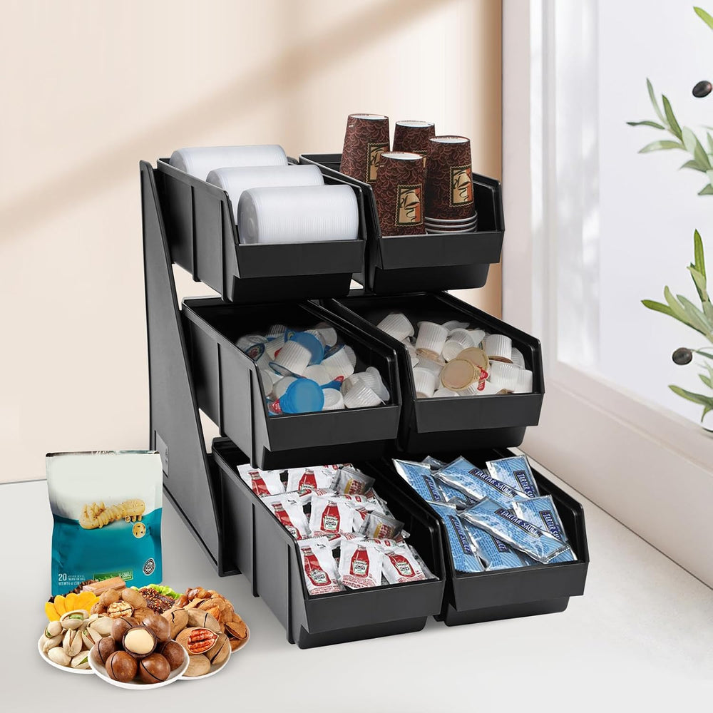 Self Serve Condiment Bin Stand Set, Upright Breakroom Coffee Condiment Storag...