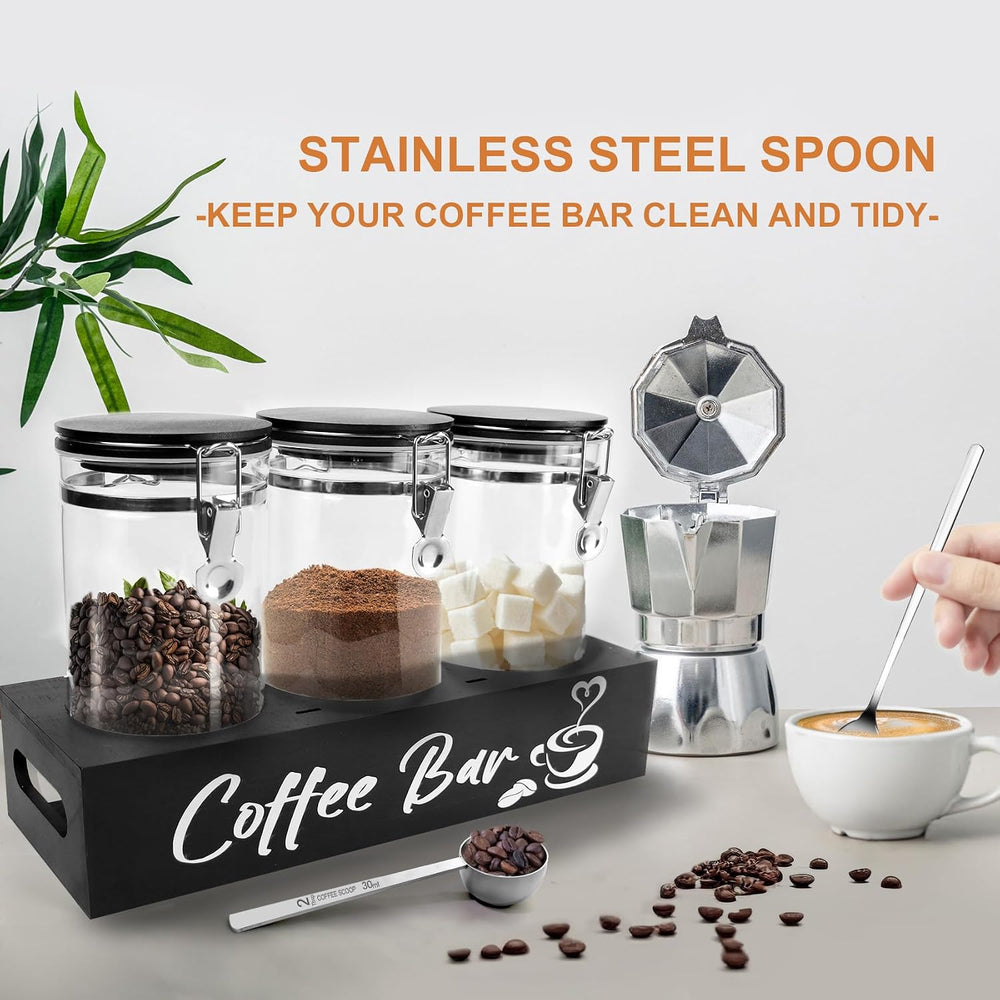 MACIFECI Glass Coffee Containers with Shelf Coffee Station Organizer 54oz Bla...