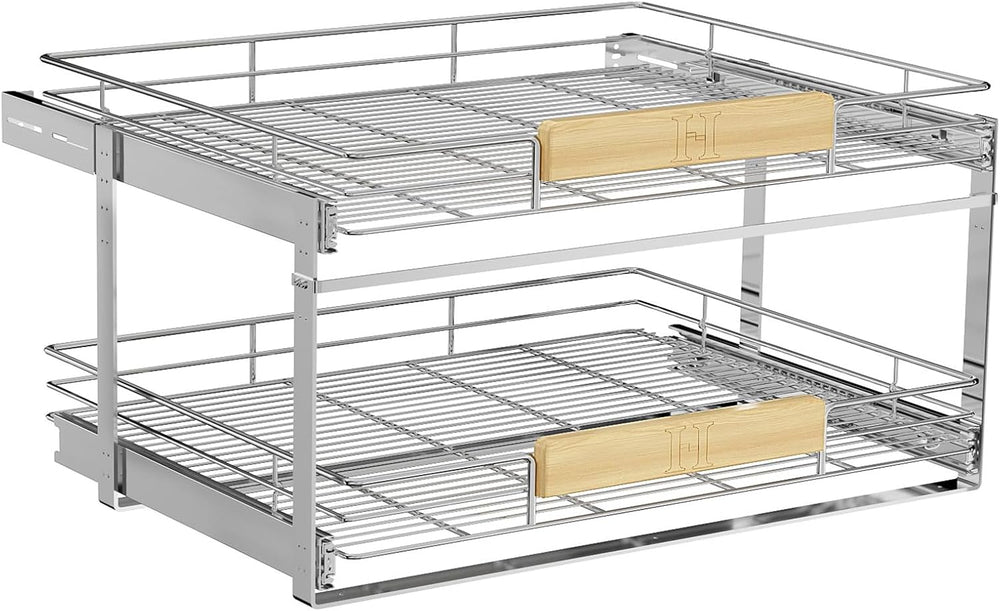 2 Tier Pull Out Cabinet Organizer with Wooden Handle, 28½" W x 21½"...