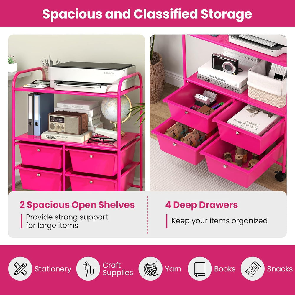 Giantex Rolling Storage Cart w/ 4 Drawers 2 Shelves Metal Rack Shelf Home Off...