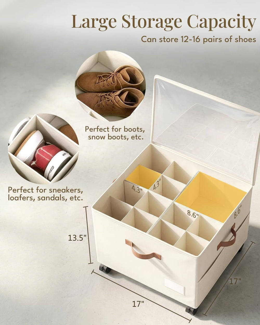 Shoe Organizer for Closet with Wheels - 2 Pack Shoe Storage Box Bin Cubes