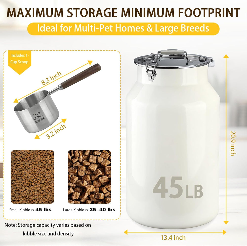 Dog-Cat Food Storage Container 45 lb, Large Stainless Steel Bin