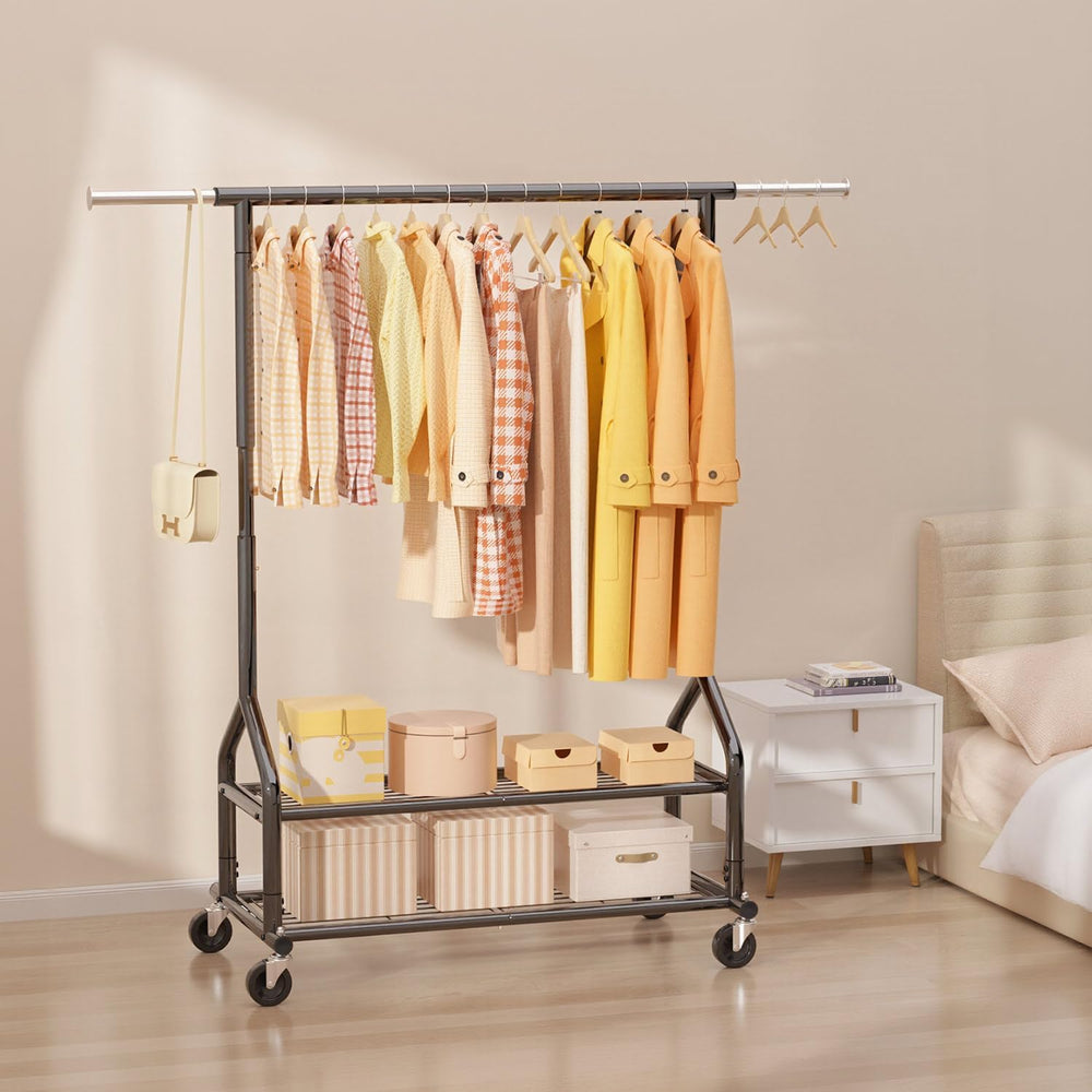 Heavy Duty Clothes Rack Load 556 LBS, Rolling Clothing Rack With Shelves, Hei...