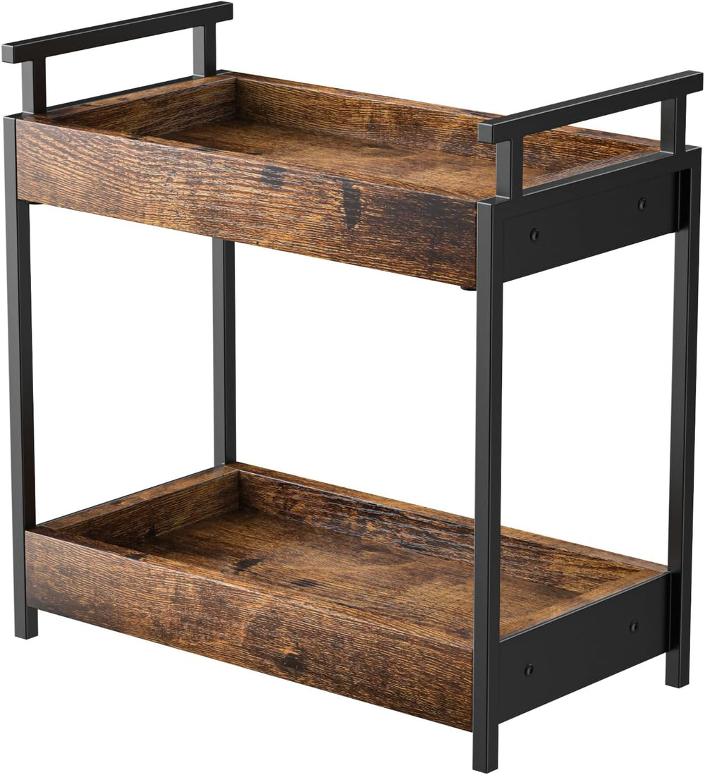 KLM Countertop Coffee Station Organizer, 2 Tier Wooden Shelf for Coffee Bar A...