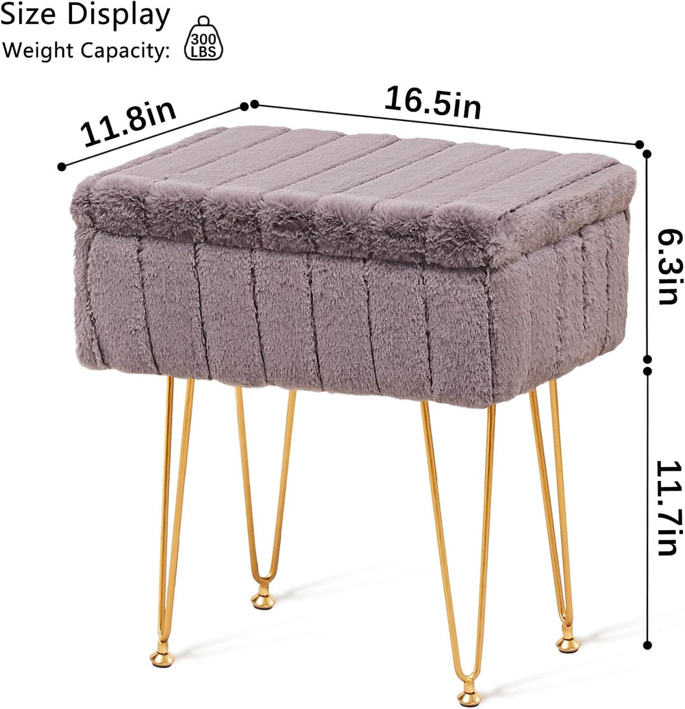 Wimarsbon Faux Mink Fur Storage Ottoman, Modern Soft Footstool, Storage Bench...