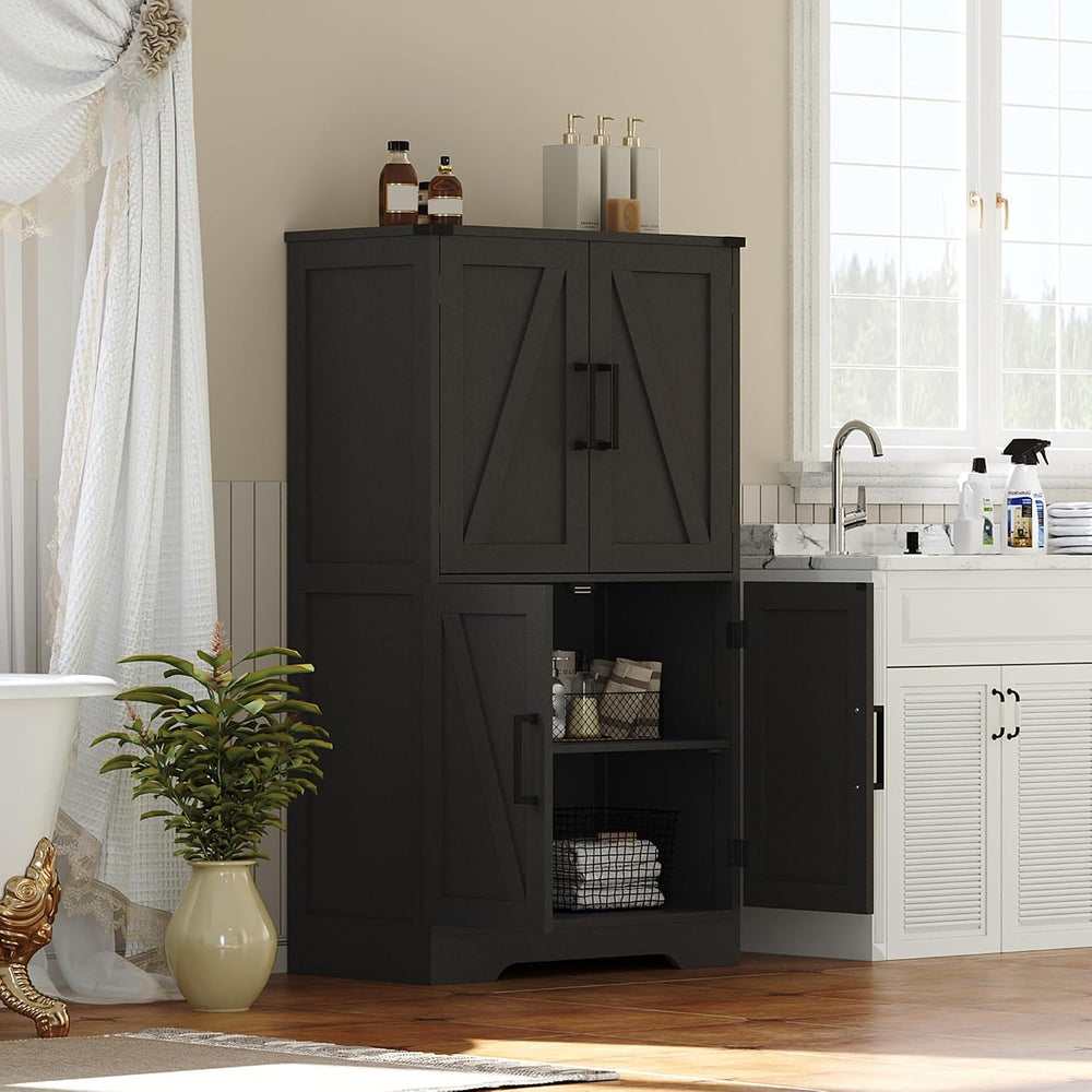 Treocho Farmhouse Bathroom Floor Cabinet with Adjustable Shelves