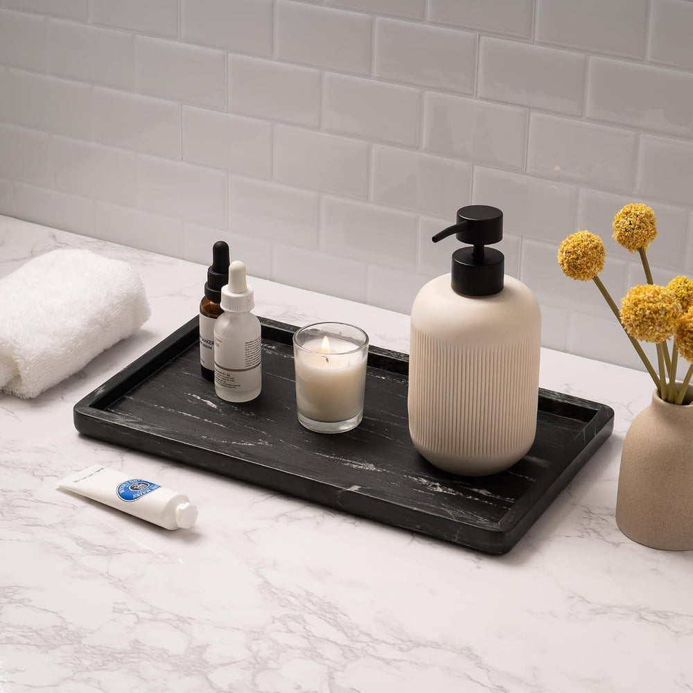 Marble Tray for Bathroom Vanity, Black, Large 13 x 7.5 Inch