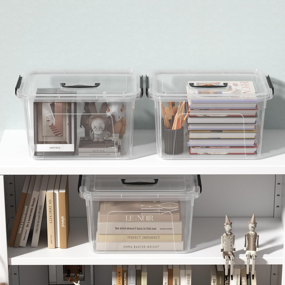 Wekioger 4 Packs Plasitc Lidded Storage Bins, Clear Latching Boxes 10 Quart