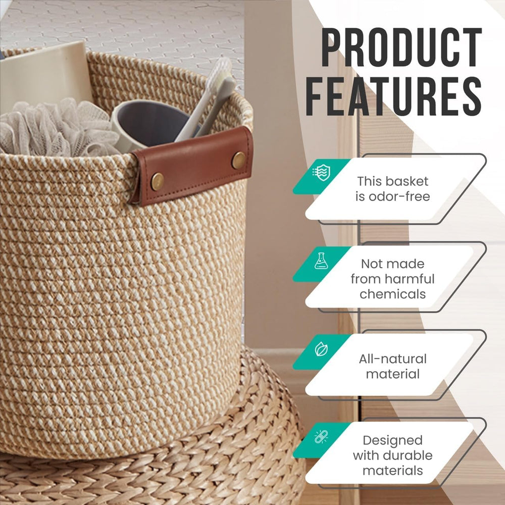3 Pack Woven Cotton Rope Storage Basket, 15x10x9, Multi-Brown