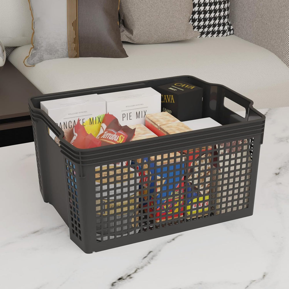 6-Pack Stackable Storage Baskets, Large Woven Plastic Organizer