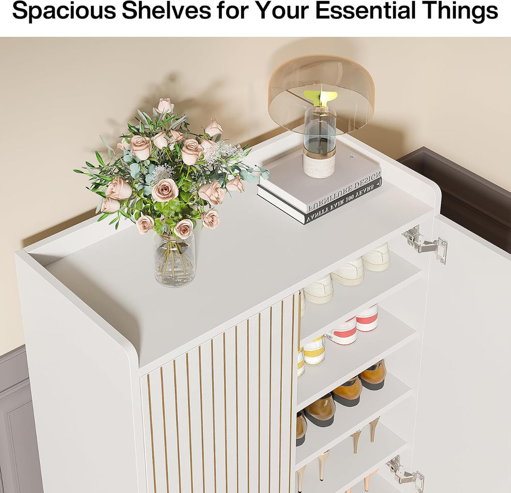 LITTLE TREE Modern White Shoe Cabinet with Doors for Up to 25 Pairs, 5-Tier W...