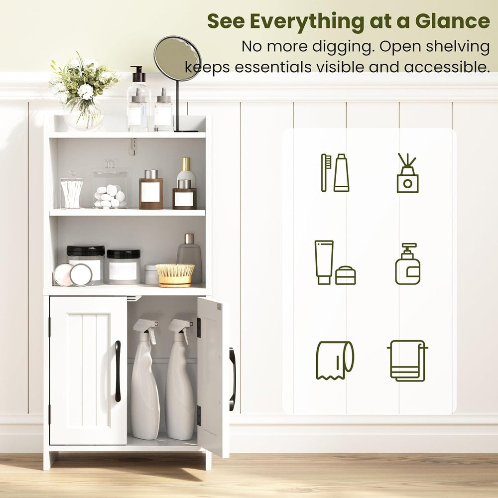 Small Bathroom Storage Cabinet with 2 Doors & Shelf, Line White