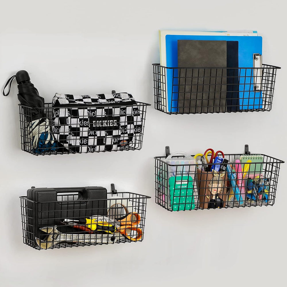 4 Set [EXTRA LARGE] Hanging Wall Mount Storage Baskets with Adhesive Hooks &a...