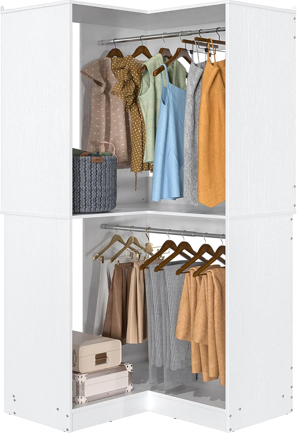 Armocity Corner Closet System, 32 Inches Wide Wood Unit with 2 Hanging Rods a...