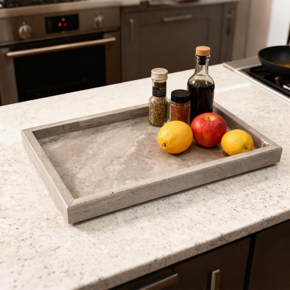 Pure Natural Marble Tray for Bathroom, Dresser, Sink. Cosmetics, toiletries, ...