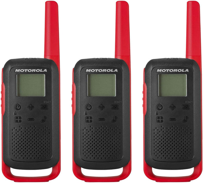 Motorola Solutions, Portable FRS, T210TP, Talkabout, Two-Way Radios, Rechargeable, 22 Channel, 20 Mile, Black W/Red, 3 Pack