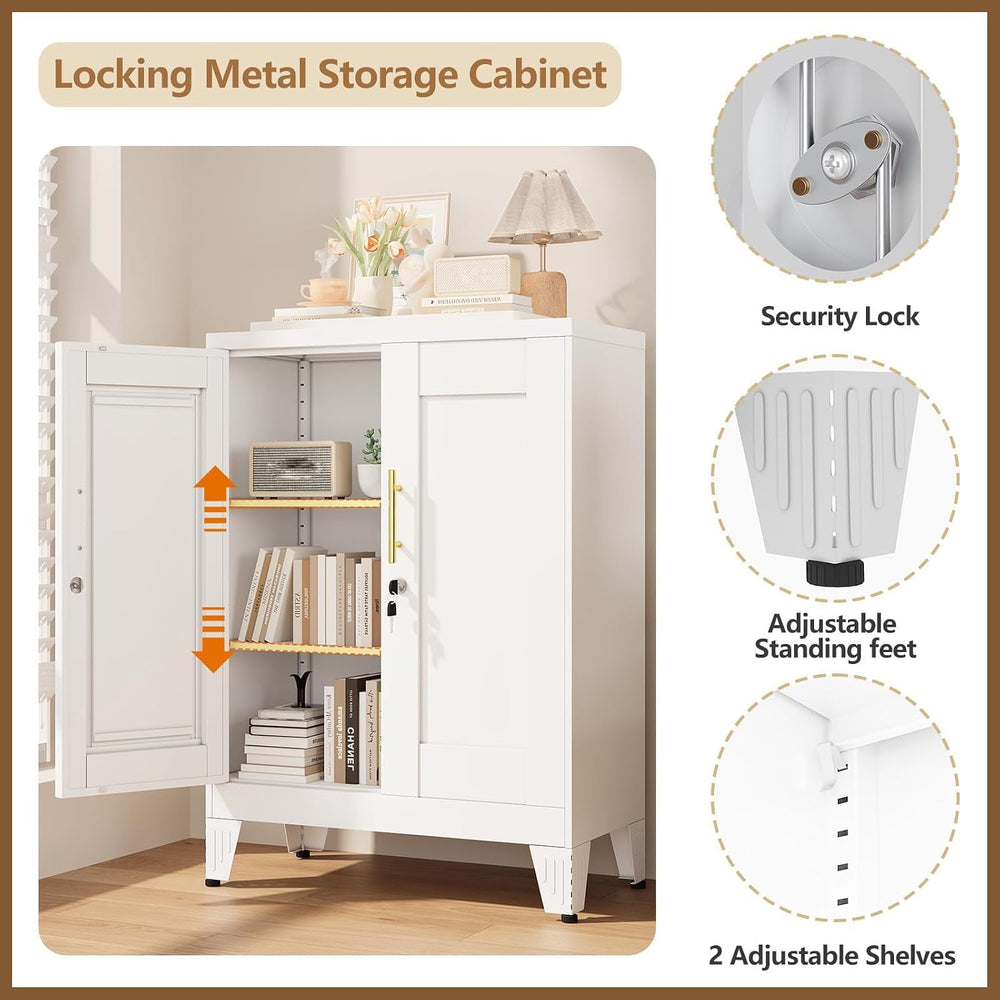 GAIOUS 36" White Floor Storage Cabinet, Locked Metal Storage Cabinets wi...