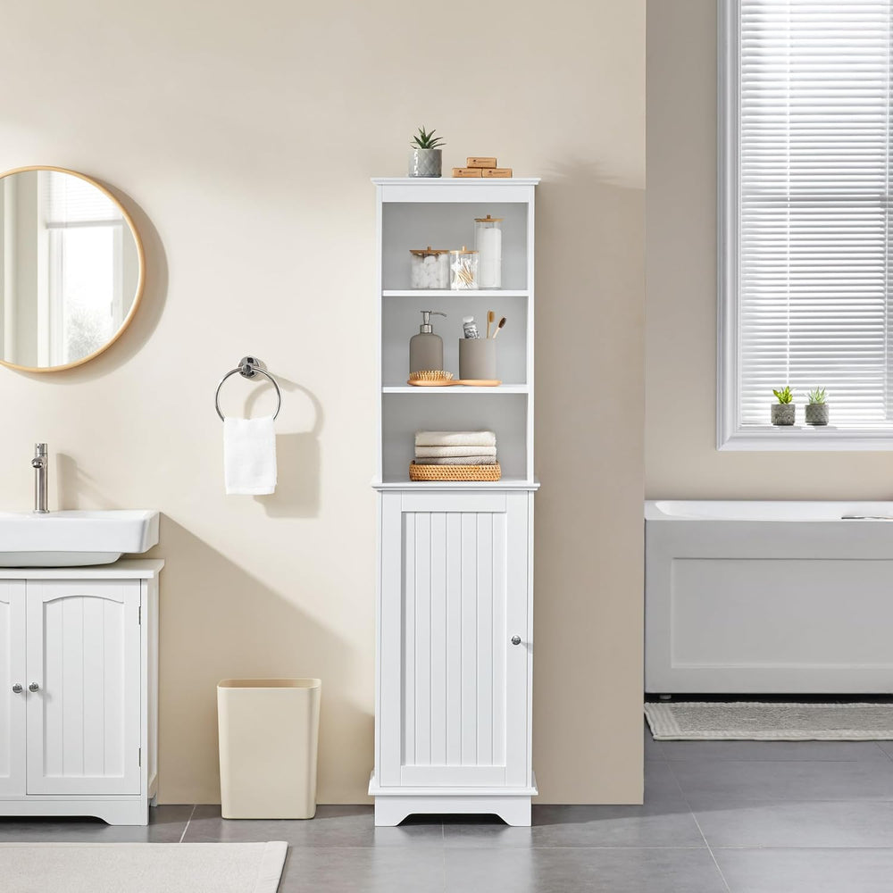 Yaheetech Tall Narrow Bathroom Storage Cabinet with Door and Shelves, White