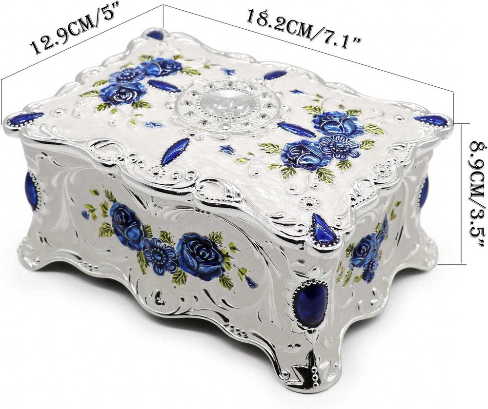 Luxury Vintage Rectangle Metal Alloy Jewelry Box Trinket Organizer Storage Bo...