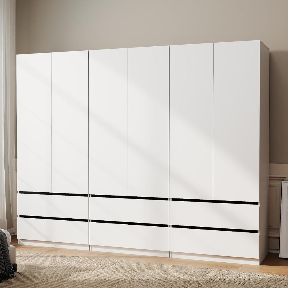 White Armoire Wardrobe Closet with 6 Drawers, 75" Tall x 95" Wide