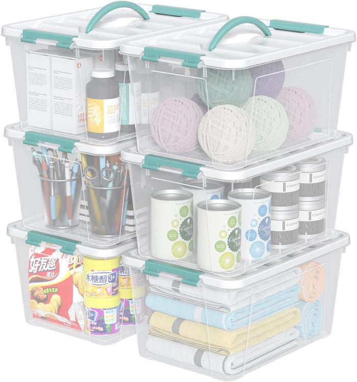 14 Quart Clear Storage Boxes with Handles, Plastic Latching Bins with Lids, 6 Packs