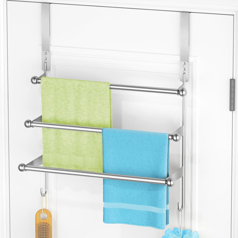 Over The Door Towel Rack,304 Stainless Steel Towel Rack with 2 Hooks, 3 Tier ...