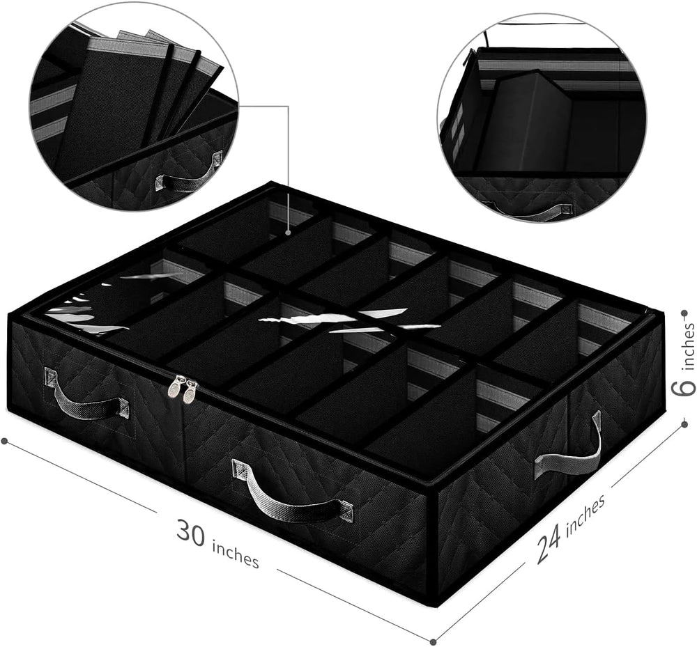 Set of 2, Under Bed Shoe Storage Organizer, Black