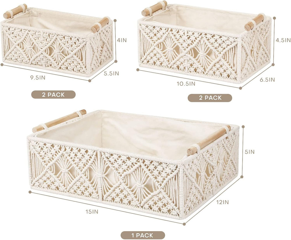 ANMINY 5PCS Macrame Storage Baskets for Organizing Boho Decor Baskets Storage...