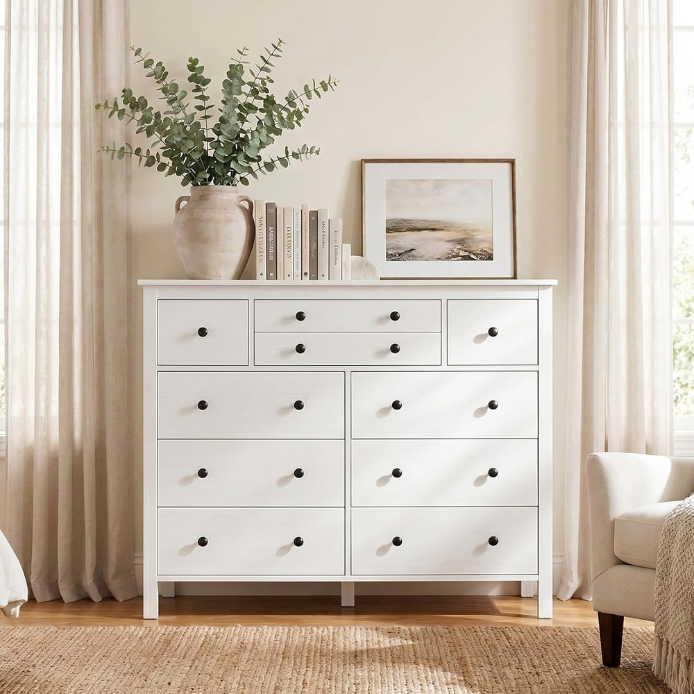 Loomie Upgraded 47.2" Long White 10-Drawer Dresser for Bedroom