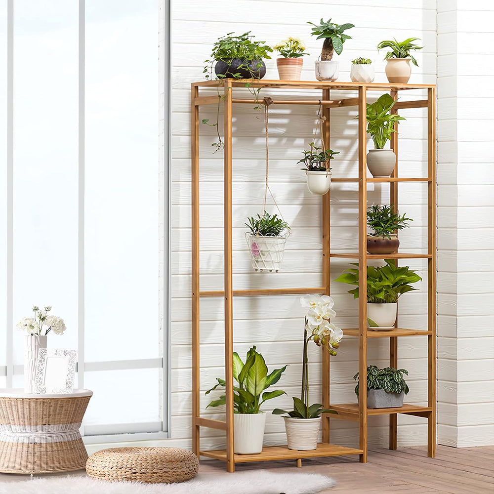 Jotsport Bamboo Clothing Rack with 6 Tier Storage Shelf & Hanging Rod