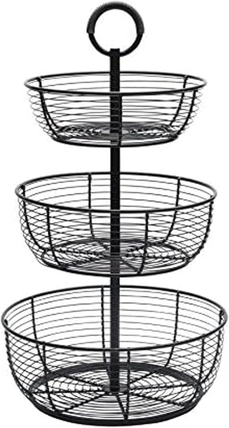 Gourmet Basics by Mikasa Round Wrap 3-Tier Metal Floor Standing Fruit/Home St...