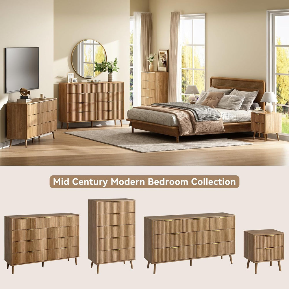 CARPETNAL Fluted Dresser and Nightstand Sets for Bedroom, 3 Pcs Bedroom Set, ...