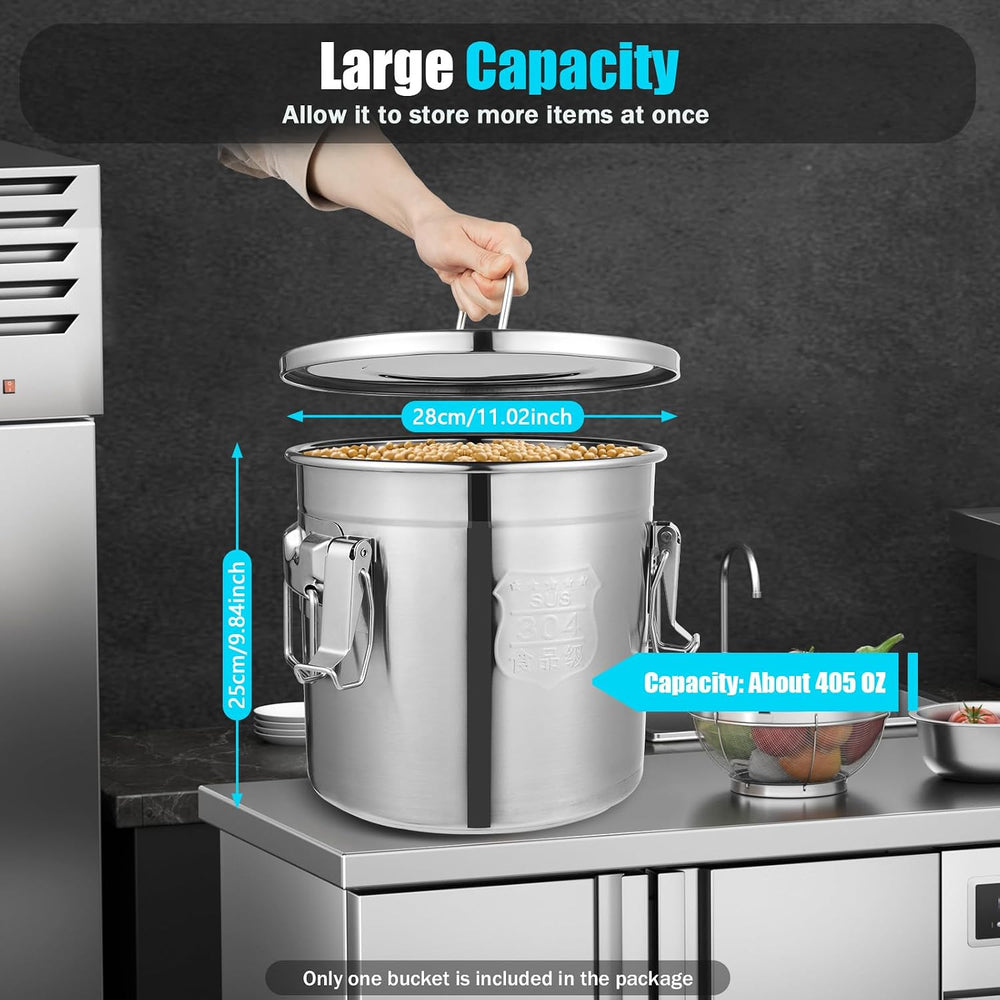 12L/3.17Gal Stainless Steel Airtight Canister 0.6mm Silver Food Storage Canis...