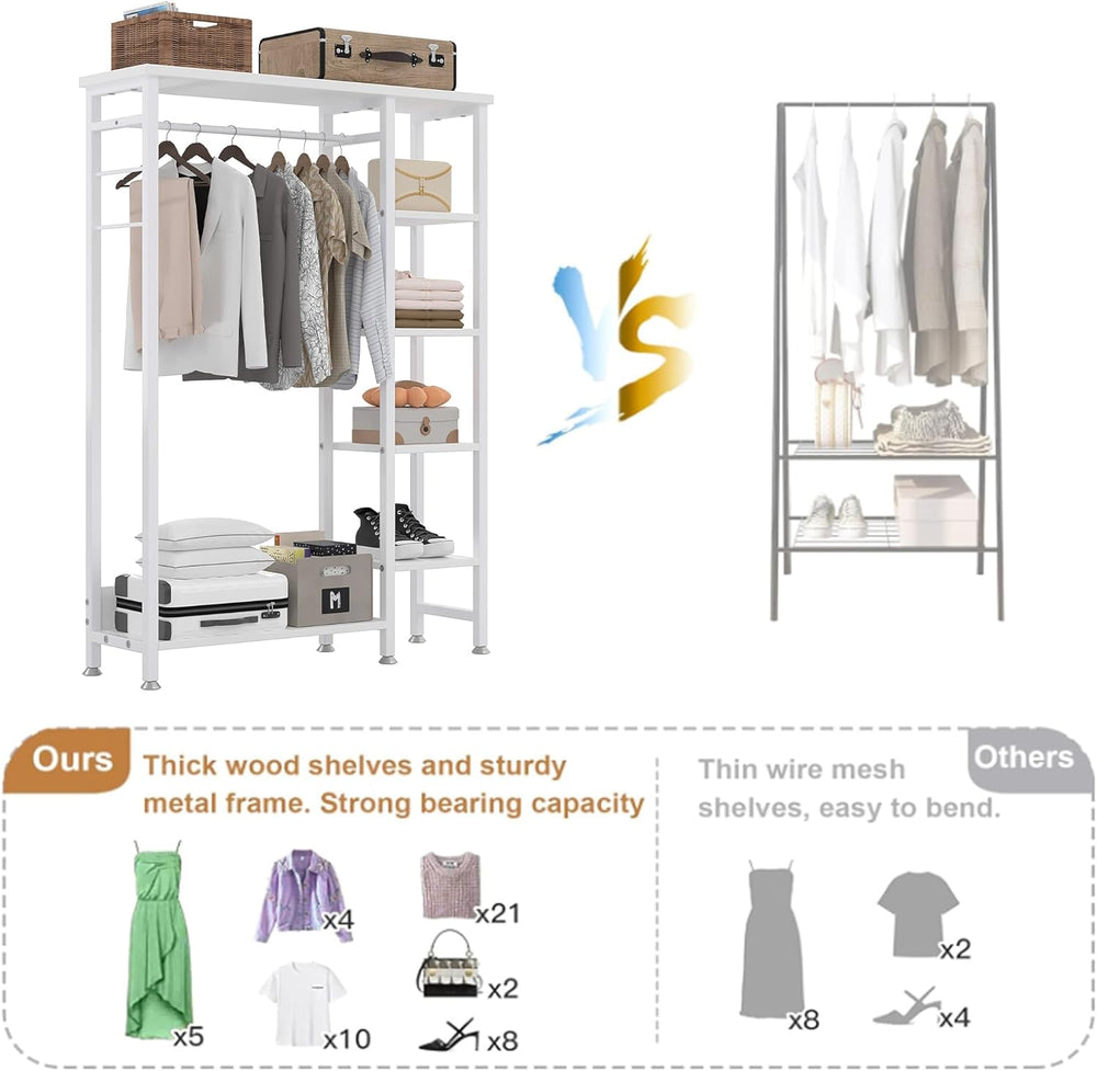 VECELO Open Garment Clothing Rack, Free-Standing Heavy Duty Storage Closet wi...