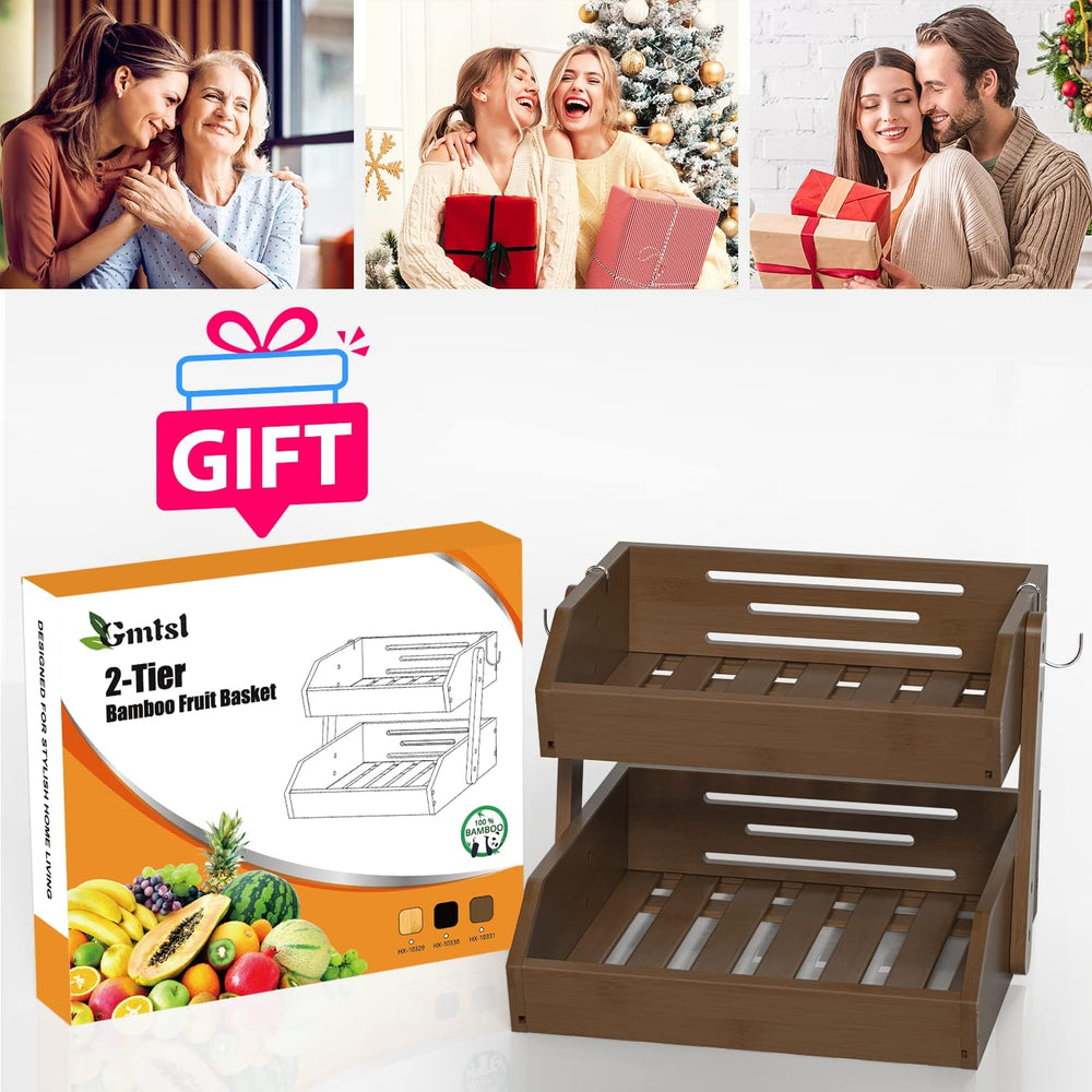 Gmtsl Bamboo Fruit Basket for Kitchen, Fruit Holder for Kitchen Countertop