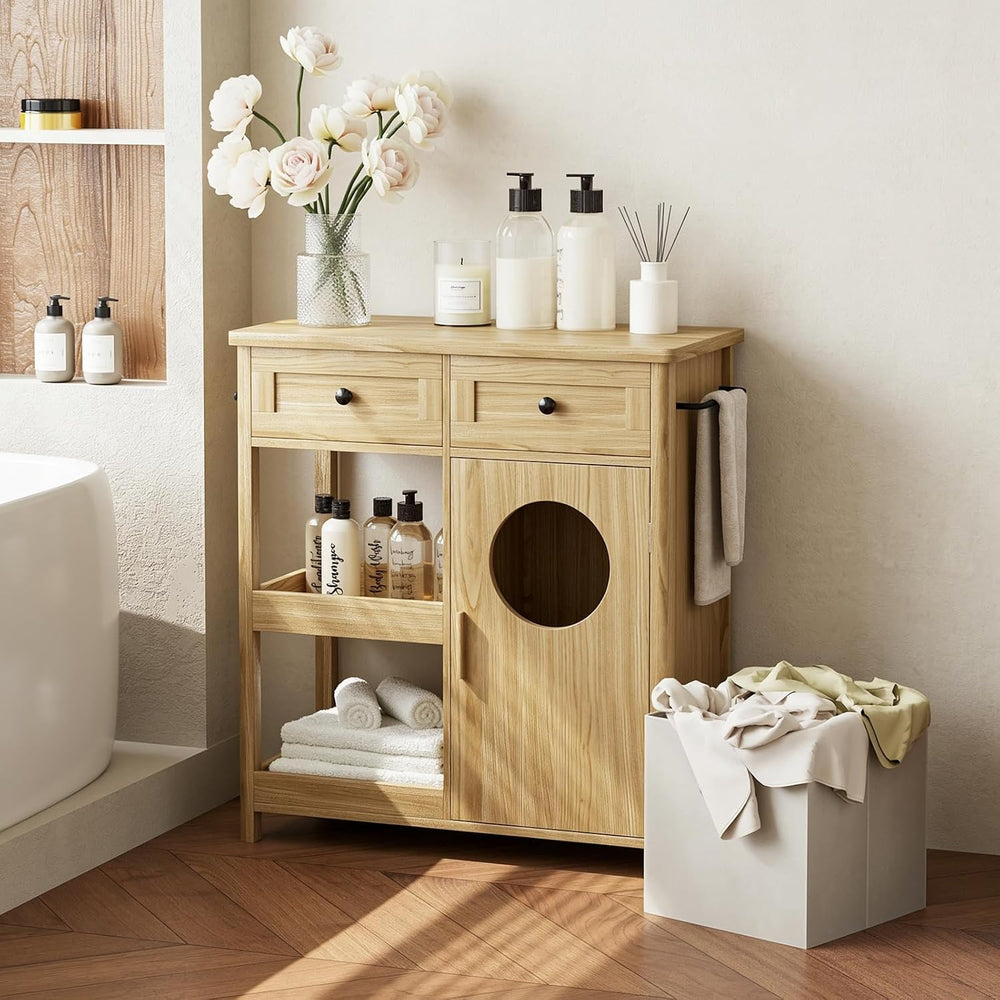 47" Tall Bathroom Storage Cabinet with Laundry Hamper