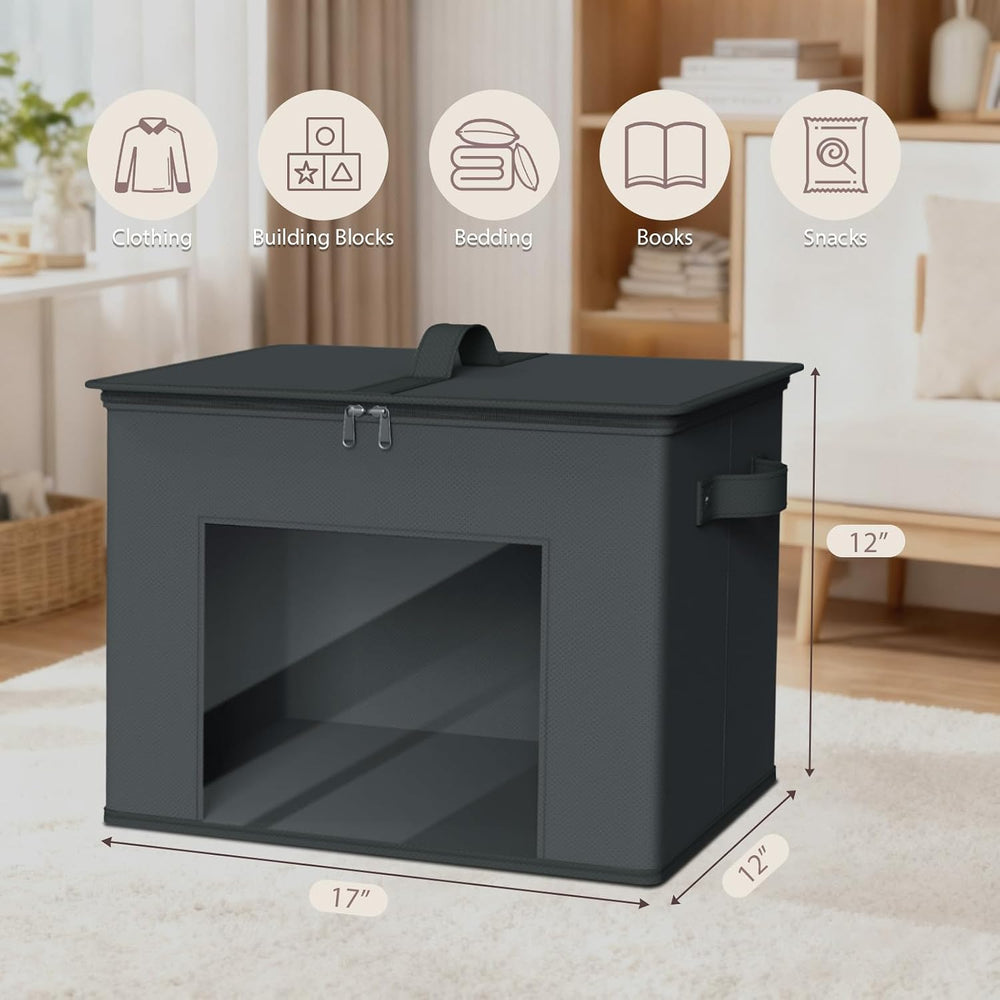 Zilink Fabric Organizer Bins with Lids Cloth Storage Bins, Dark Grey, 4Pack