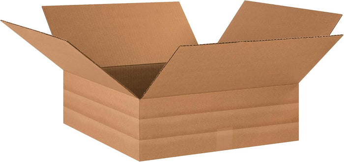 Staples Multi‑Depth Corrugated Boxes, 18” x 18” x 6”, Adjustable Kraft Cartons for Packing, Shipping & Storage — Pack of 20