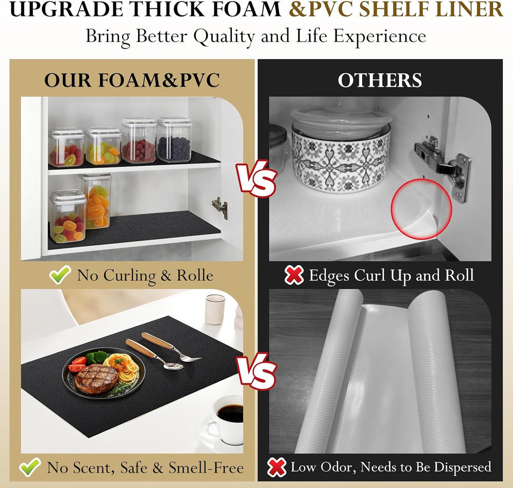 Drawer Liner for Cabinets, Shelf Liner Non Adhesive Non Slip Foam Mat for Kit...