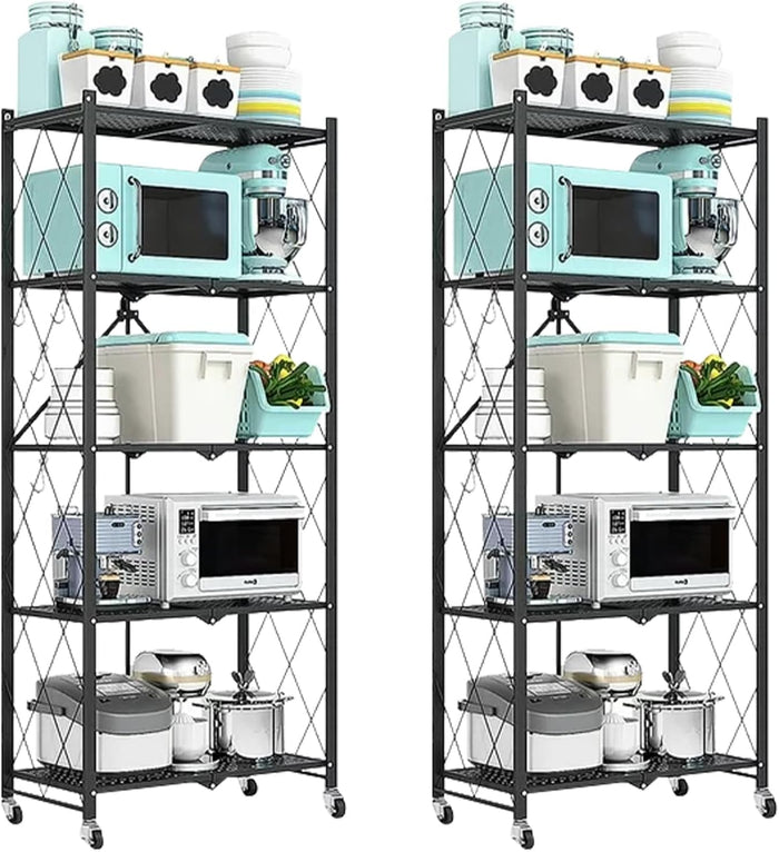 5-Tier Storage Rack Metal Shelving Unit with Wheels Wire Shelf, 2-Pack