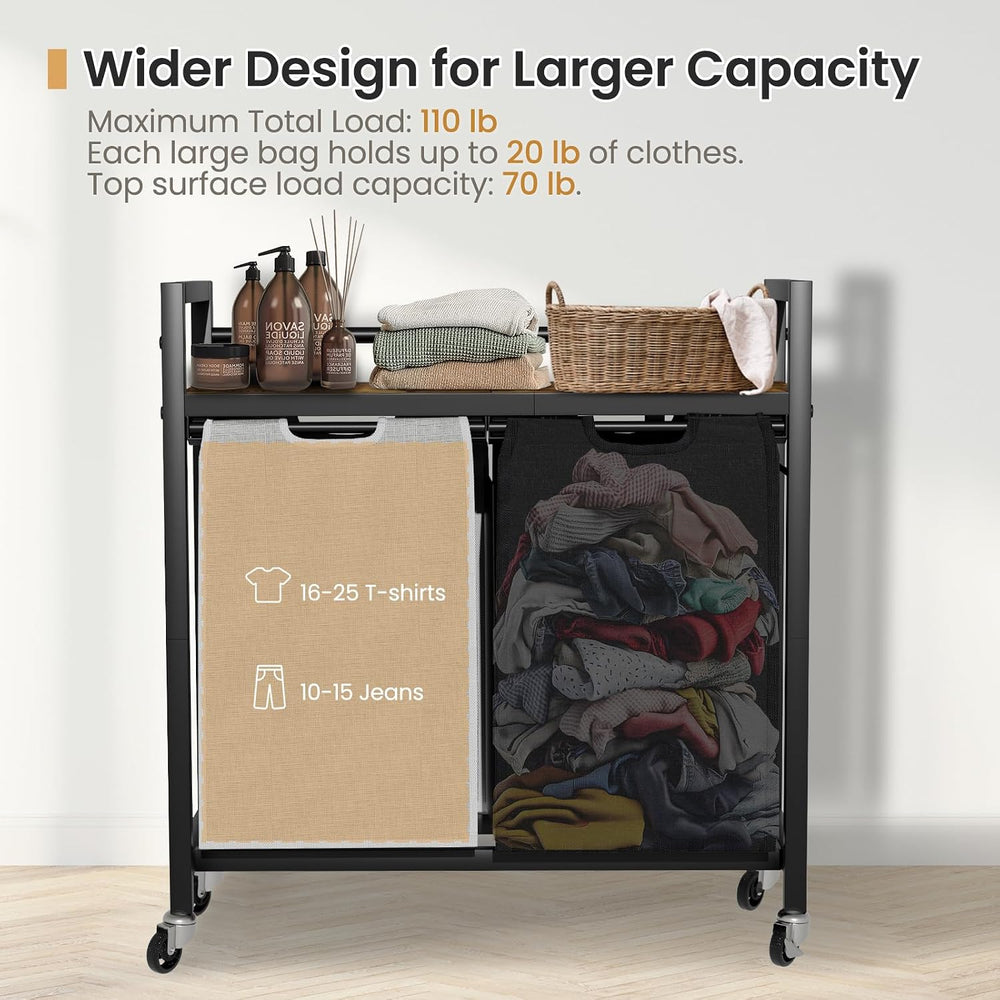 SwaaVee Laundry Sorter, Laundry Hamper with Wooden Top Shelf, 2×14.5Gal(110L)...