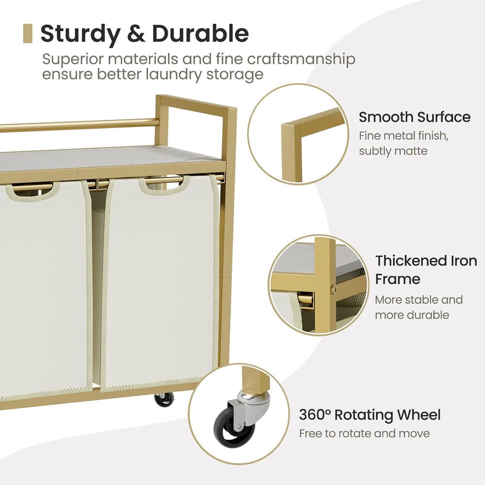 SwaaVee Laundry Sorter, Laundry Hamper with Wooden Top Shelf, 2×14.5Gal(110L)...