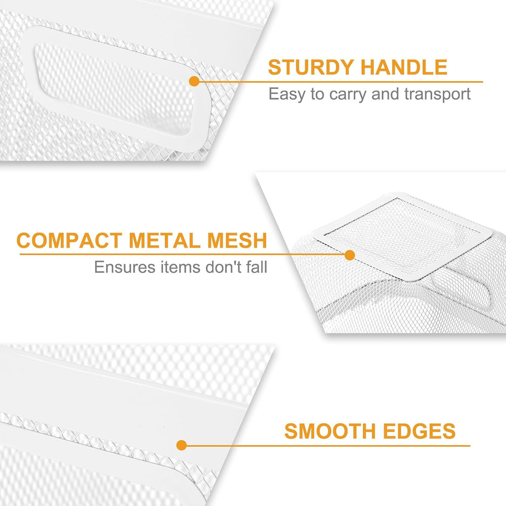 MorningRo 4 Pack Metal Mesh Basket with Hollow Handles White Wire Storage Bin...