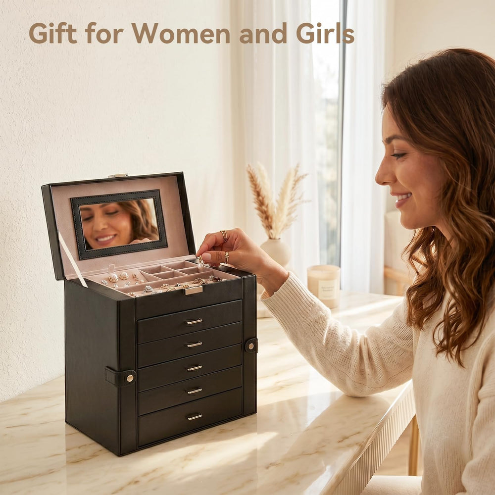 6-Layer Jewelry Boxes for Women with 5 Drawers and Necklace Storage
