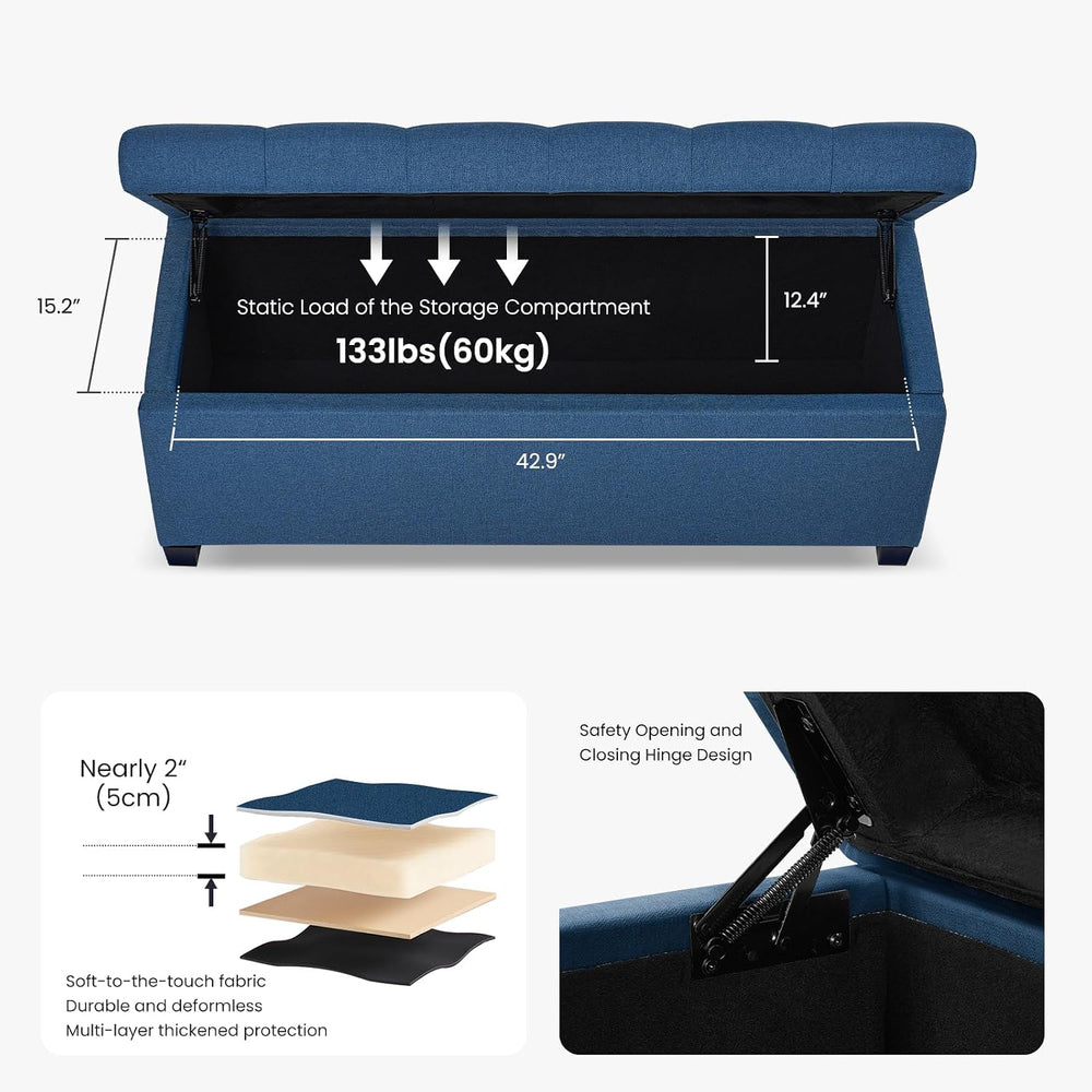 Living&Giving Storage Ottoman Bench for Bedroom, 47.2", Navy Blue