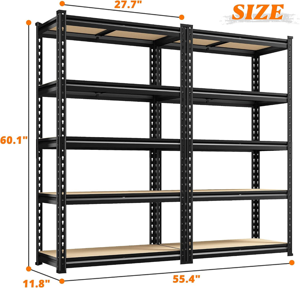 REIBII 2 Pack Storage Shelves,5 Tier Heavy Duty Garage Shelving,Adjustable