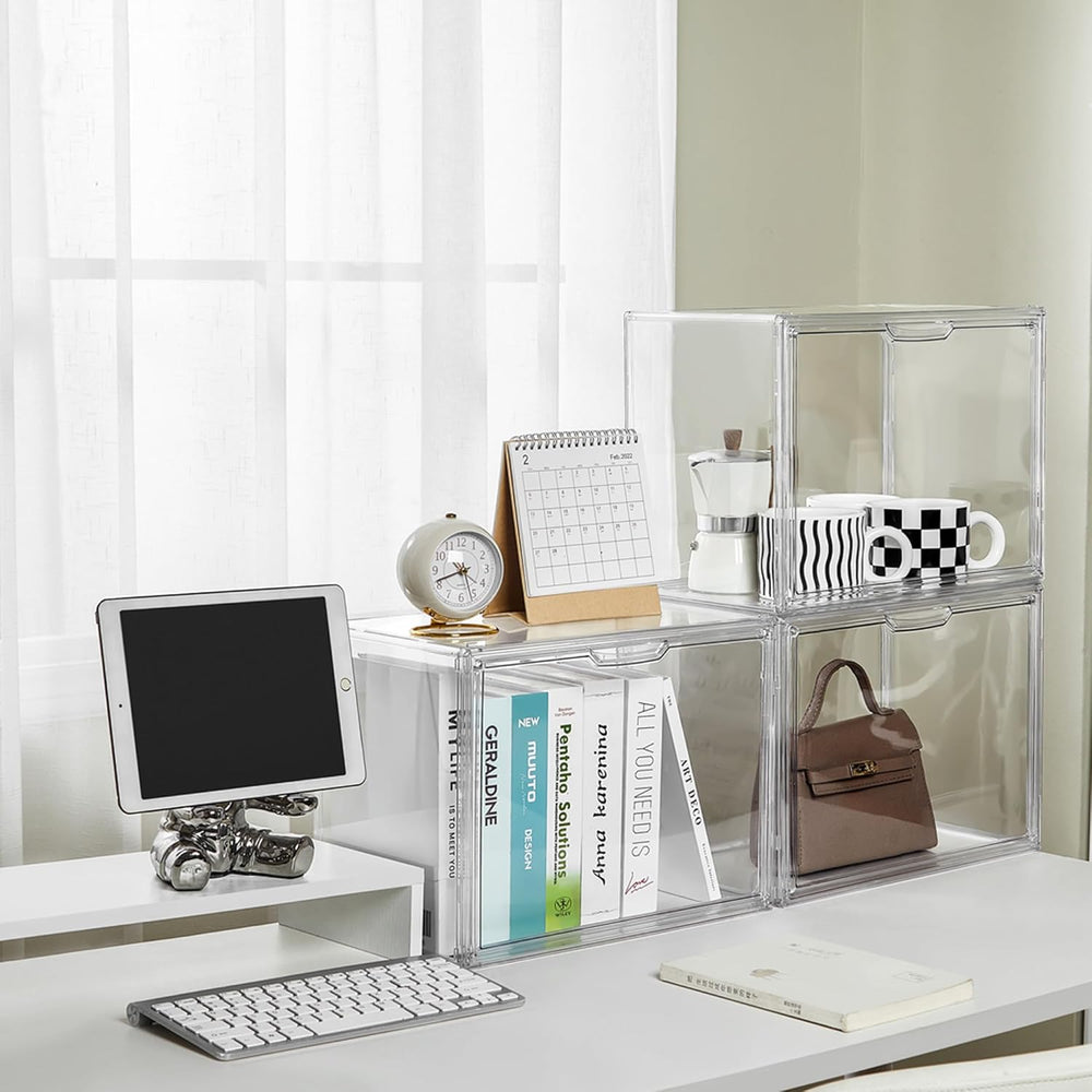 LXLXXL Acrylic Display Case, 4-Pack XL Stackable Bins with Magnetic Lid