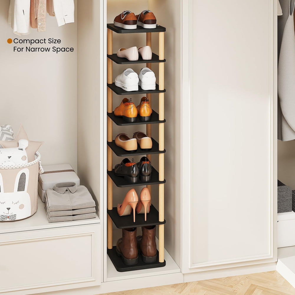 8 Tiers Vertical Shoe Rack, Tall Narrow Shoe Tower, Corner Shoe Rack, black