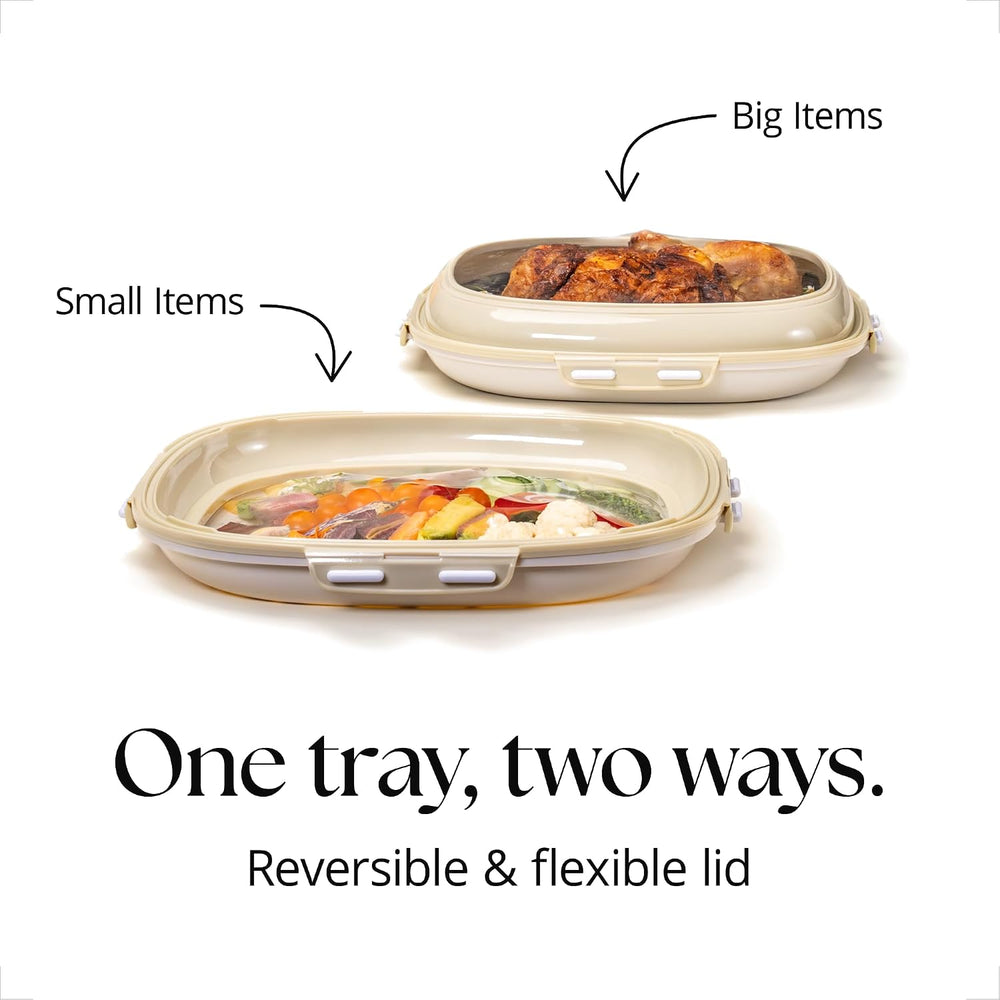 Crudités Portable Stretch-Lid Snack Tray, Square 4-Pack, Cream White