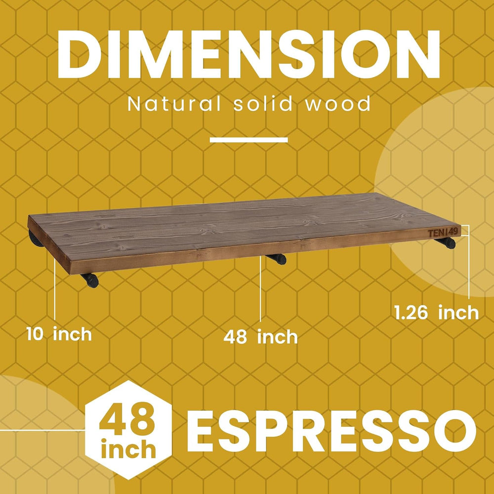 TEN49 Real Wood Rustic Floating Shelves Wall - 48 Wide Small Wooden Industria...